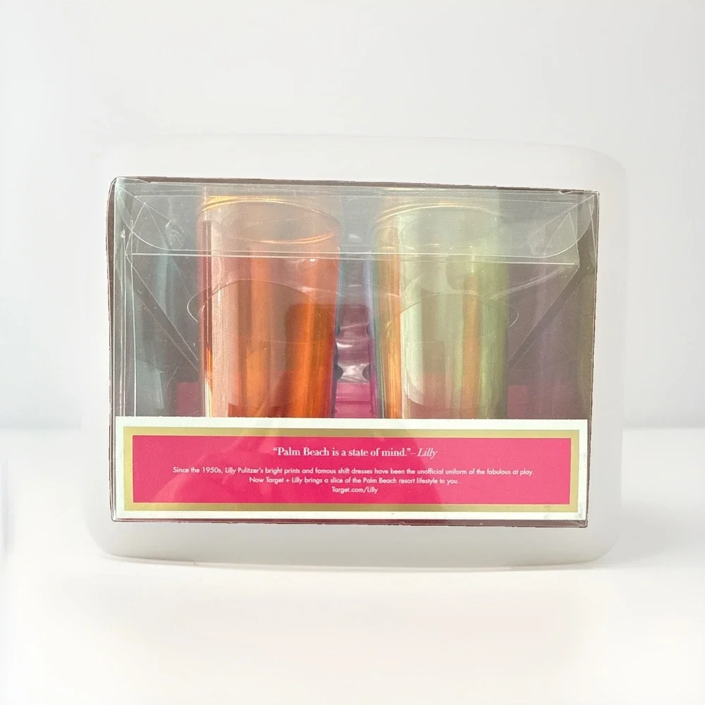 Lilly Pulitzer Target set of 4 gold-rimmed, jewel-toned juice glasses quality